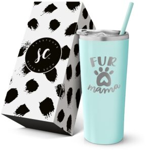 fur mama insulated stainless steel tumbler with lid and straw - personalized insulated travel mug for wine, coffee, water - dog mom gift, dog owner, dog lover - for the kitchen or on-the-go!