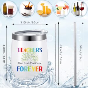 Teacher Gifts Teacher Tumbler Bulk 12oz Stainless Steel Teacher Wine Glass with Lids and Straws Teacher Appreciation, Birthday Gifts for Daycare, Kindergarten Teacher (White, 6 Pack)