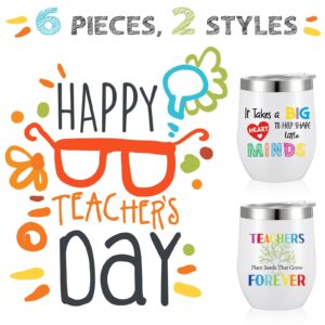Teacher Gifts Teacher Tumbler Bulk 12oz Stainless Steel Teacher Wine Glass with Lids and Straws Teacher Appreciation, Birthday Gifts for Daycare, Kindergarten Teacher (White, 6 Pack)