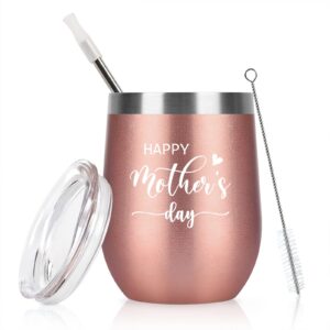 gtmileo mothers day gifts for mom, happy mother’s day stainless steel wine tumbler, funny mom gifts from daughter son, birthday christams gifts for mom new mom mom to be mother women(12oz, rose gold)
