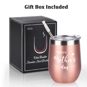 Gtmileo Mothers Day Gifts for Mom, Happy Mother’s Day Stainless Steel Wine Tumbler, Funny Mom Gifts from daughter Son, Birthday Christams Gifts for Mom New Mom Mom to Be Mother Women(12oz, Rose Gold)