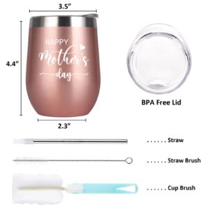 Gtmileo Mothers Day Gifts for Mom, Happy Mother’s Day Stainless Steel Wine Tumbler, Funny Mom Gifts from daughter Son, Birthday Christams Gifts for Mom New Mom Mom to Be Mother Women(12oz, Rose Gold)