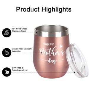 Gtmileo Mothers Day Gifts for Mom, Happy Mother’s Day Stainless Steel Wine Tumbler, Funny Mom Gifts from daughter Son, Birthday Christams Gifts for Mom New Mom Mom to Be Mother Women(12oz, Rose Gold)