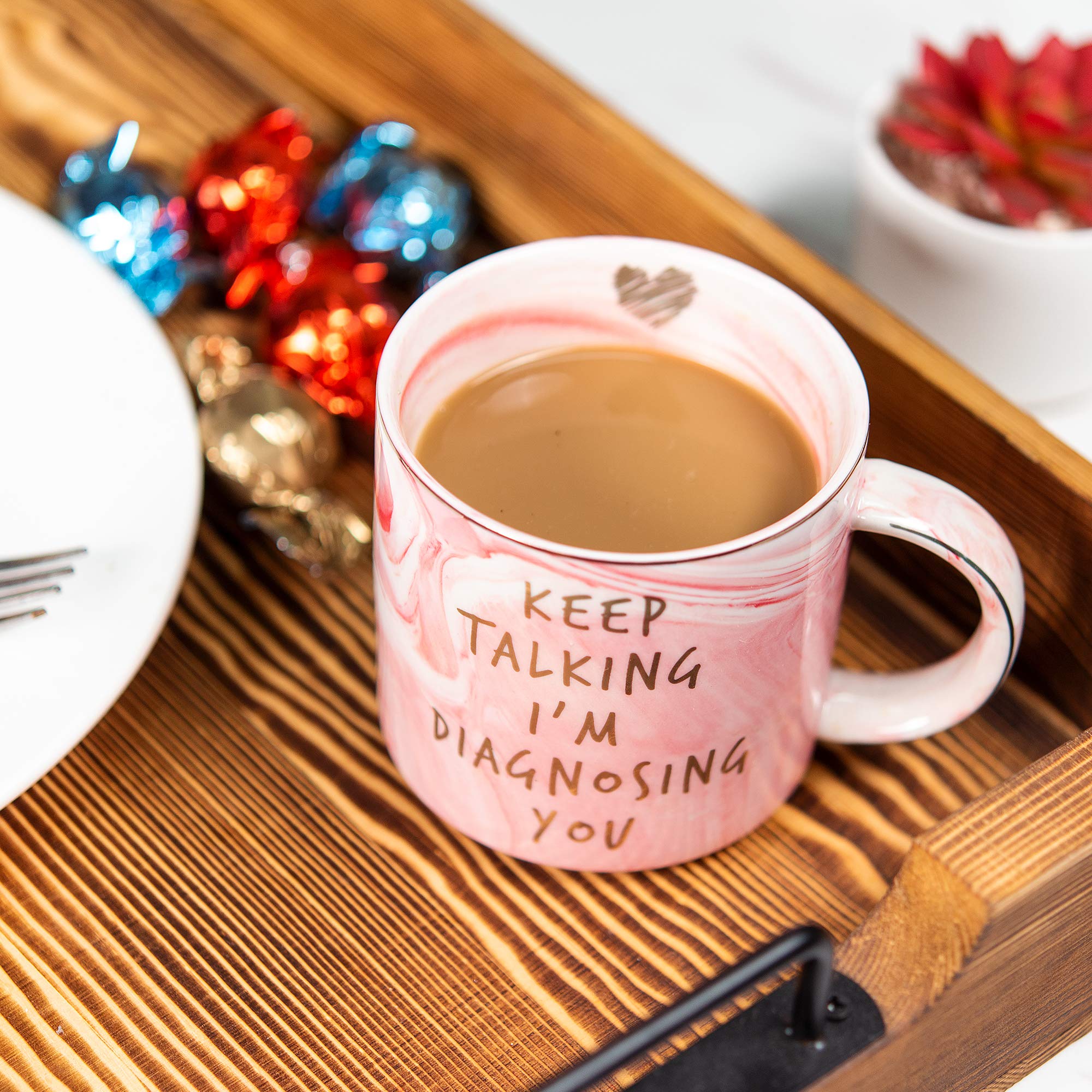 Psychology Gifts Funny Gift Idea for Psychologist, Psychiatrist, Therapist, School Counselor, Women, Boss, Mom, Coworker, Graduation - Keep Talking I'm Diagnosing You - Pink Coffee Mug 11.5oz Cup