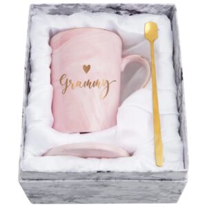 yhrjwn - grammy gift, grandma coffee mug, mothers day gifts for grandma from grandchildren, christmas gifts for grandma grammy, warm grandma gifts for birthday christmas 14 oz pink with spoon, box