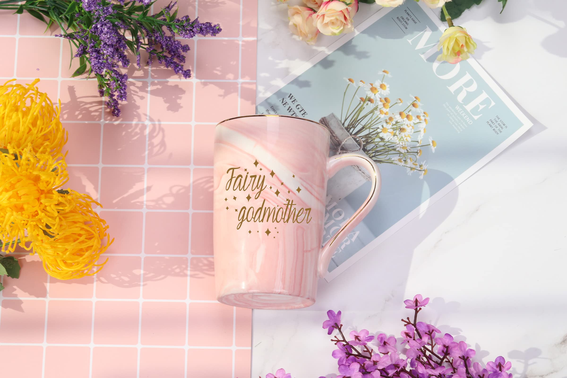 WENSSY Godmother Gifts from Godchild, Fairy Godmother Mug, Fairy Godmother Gifts, Mothers Day Godmother Gifts Mother’s Day Birthday Gifts for Godmother 14 Ounce Pink with Gift Box