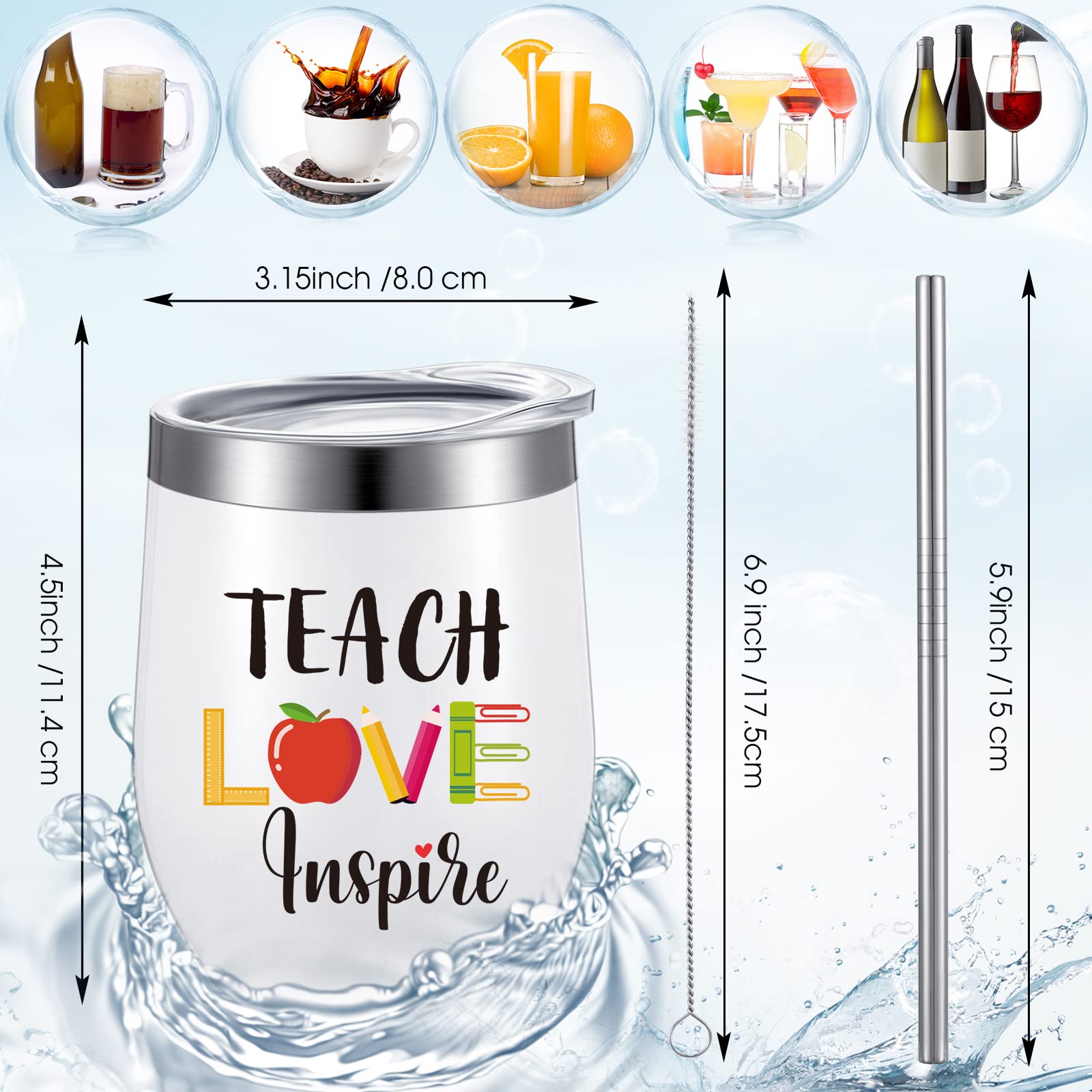 3 Pieces Teacher Appreciation Gift 12 oz Teach Love Inspire Wine Tumbler It Takes a Big Heart To Help Shape Little Minds Cosmetic Bag and Teacher Keychain for Christmas Birthday (Letter M Style)