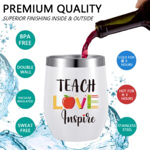 3 Pieces Teacher Appreciation Gift 12 oz Teach Love Inspire Wine Tumbler It Takes a Big Heart To Help Shape Little Minds Cosmetic Bag and Teacher Keychain for Christmas Birthday (Letter M Style)