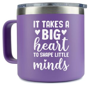 klubi teacher appreciation gifts for women – “it takes a big heart to shape little minds” 14oz tumbler/mug purple coffee- cute idea for week, women, virtual teaching, best, thank you, birthday