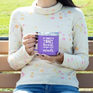 KLUBI Teacher Appreciation Gifts for Women – “It Takes a Big Heart to Shape Little Minds” 14oz Tumbler/Mug Purple Coffee- Cute Idea for Week, Women, Virtual Teaching, Best, Thank You, Birthday