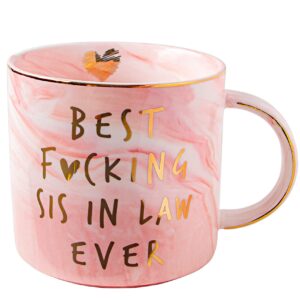 vilight best sister in law ever funny gifts mug - pink marble ceramic coffee cup 11.5 oz