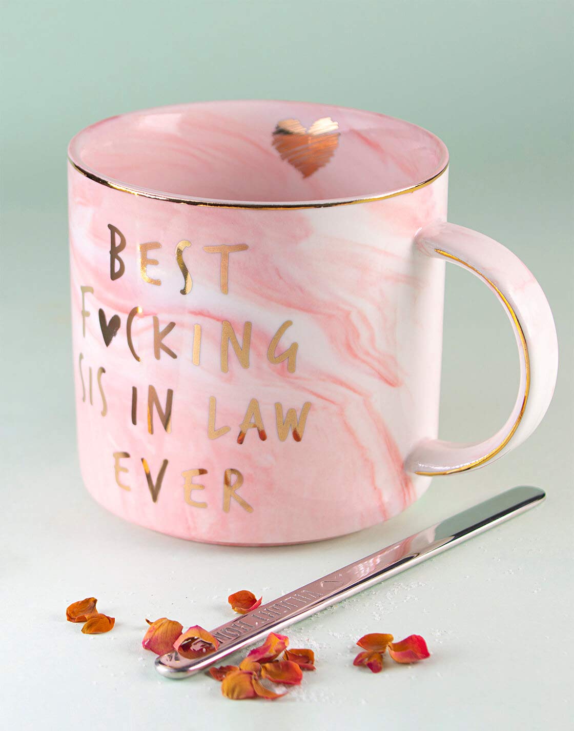VILIGHT Best Sister in Law Ever Funny Gifts Mug - Pink Marble Ceramic Coffee Cup 11.5 Oz