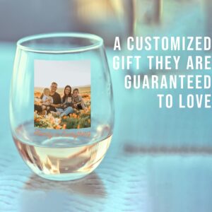 Personalized Wine Glass - Mother's Day Printed 17oz Stemless, Picture Photo Wine Gifts for Mom, Wife, Her - Unique Birthday Custom Wine Glass Personalized Wine Tumbler for Women Celebration Gifts