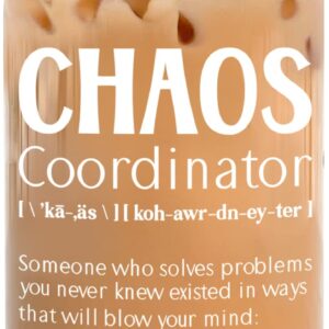 9CLEVER Chaos Coordinator Glass Tumbler - Thank You Gift for Women Manager Office, Appreciation Gifts for Coworkers, Funny Gift for Boss Lady Teacher Nurse Mother 16 Oz Cup