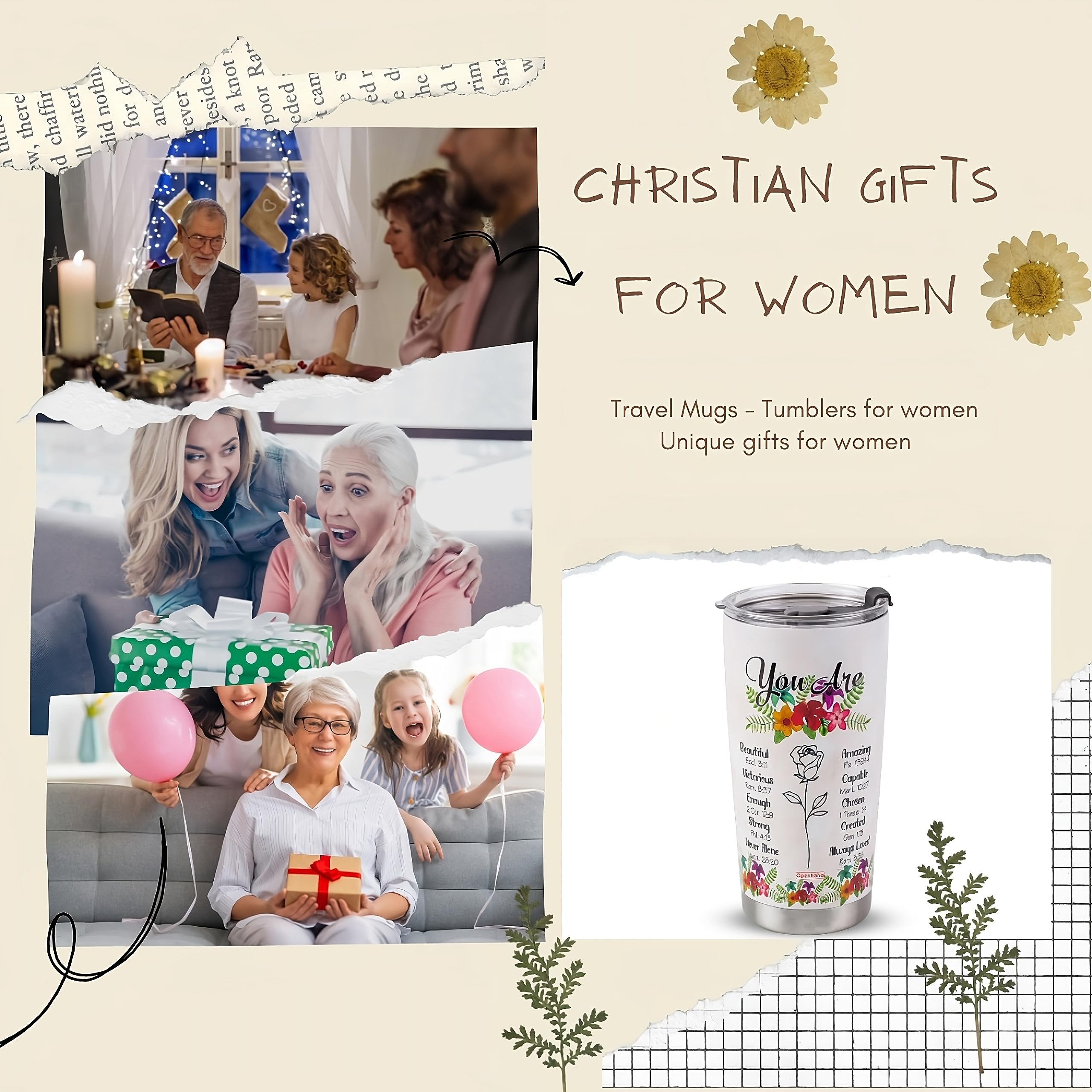 Openhaha Christian Gifts for Women. Spiritual Gifts, Inspirational Religious Gift for Women. Birthday Gifts for Women. Christmas, Mother's Day Gifts for Mom Grandma. Stainless Steel 20 oz Mug Tumbler