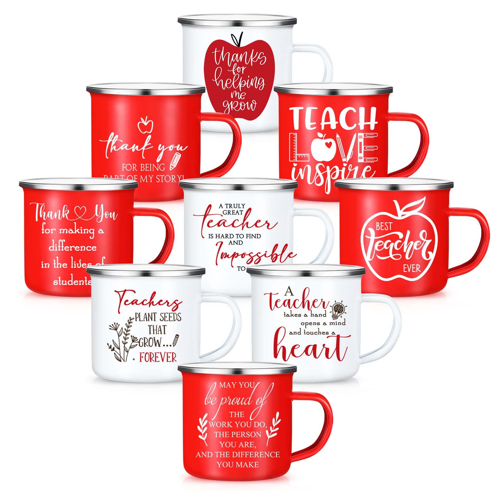 SEEWEY Teacher Thank You Christmas July Employee Appreciation Gift Bulk 12 oz Enamel Coffee Mug Inspirational Work Cups Birthday Teacher's Day Retirement Farewell Gifts for Women Coworker(9 Pcs)