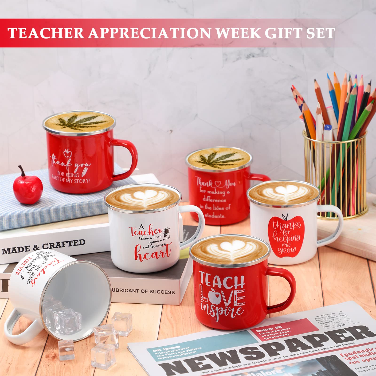 SEEWEY Teacher Thank You Christmas July Employee Appreciation Gift Bulk 12 oz Enamel Coffee Mug Inspirational Work Cups Birthday Teacher's Day Retirement Farewell Gifts for Women Coworker(9 Pcs)