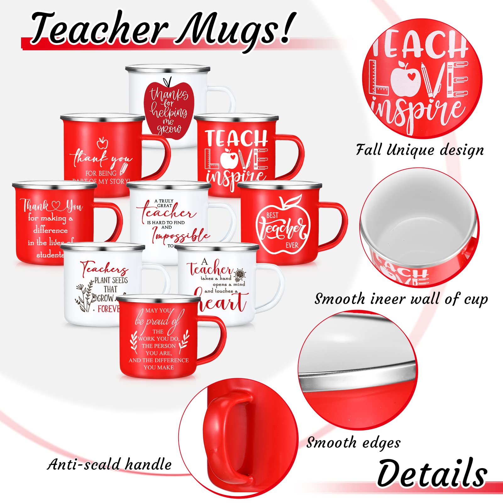 SEEWEY Teacher Thank You Christmas July Employee Appreciation Gift Bulk 12 oz Enamel Coffee Mug Inspirational Work Cups Birthday Teacher's Day Retirement Farewell Gifts for Women Coworker(9 Pcs)