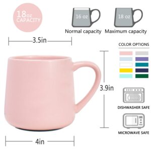 Bosmarlin Large Glossy Ceramic Coffee Mug, Pink Tea Cup for Office and Home, 18 oz, Suitable for Dishwasher and Microwave, 1 Pack (Pink)