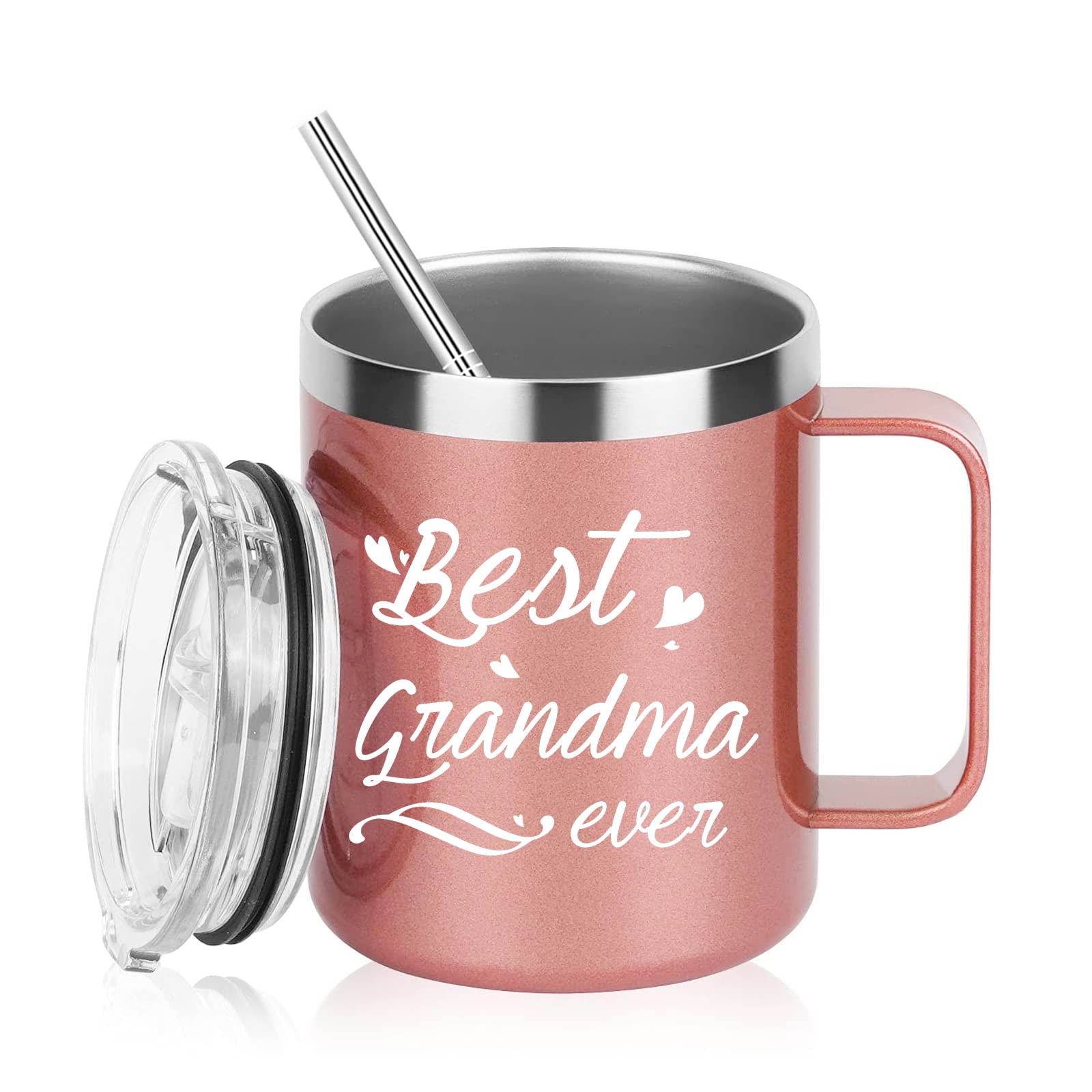 Mother’s Day Gifts for Grandma, Best Grandma Ever Cup, Best Grandma Ever Stainless Steel Insulated Mug with Handle, Birthday Mothers Day Gifts for Grandma from Granddaughter Grandson Grandkids 12OZ