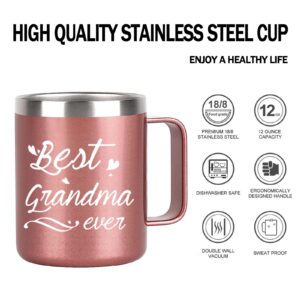 Mother’s Day Gifts for Grandma, Best Grandma Ever Cup, Best Grandma Ever Stainless Steel Insulated Mug with Handle, Birthday Mothers Day Gifts for Grandma from Granddaughter Grandson Grandkids 12OZ