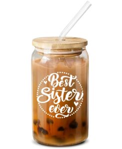 neweleven mothers day gifts for sister from sister, brother - unique birthday present for sister, soul sister, big sister, little sister, sister in law, sibling, bestie - 16 oz coffee glass