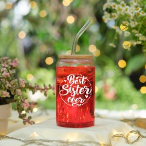 NewEleven Mothers Day Gifts For Sister From Sister, Brother - Unique Birthday Present For Sister, Soul Sister, Big Sister, Little Sister, Sister In Law, Sibling, Bestie - 16 Oz Coffee Glass