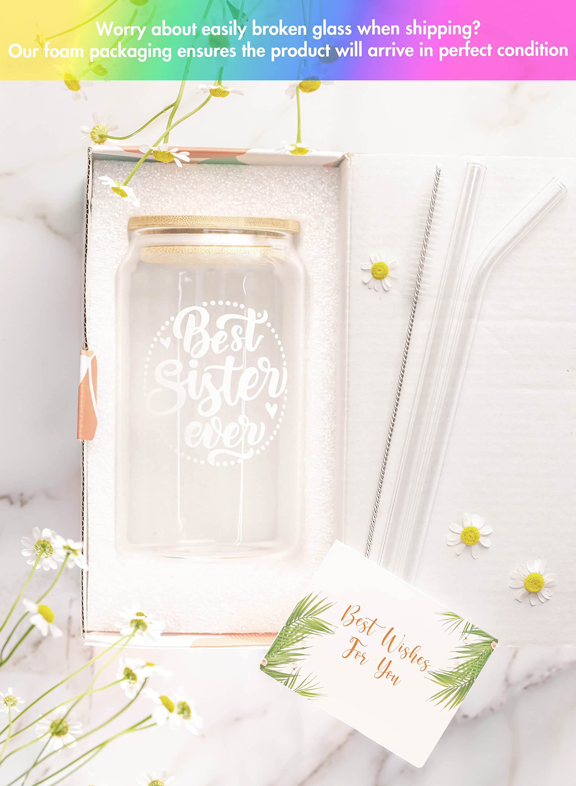 NewEleven Mothers Day Gifts For Sister From Sister, Brother - Unique Birthday Present For Sister, Soul Sister, Big Sister, Little Sister, Sister In Law, Sibling, Bestie - 16 Oz Coffee Glass