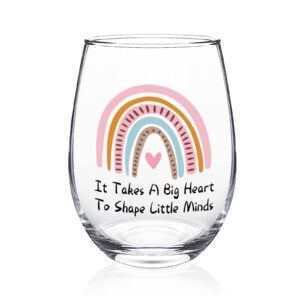 futtumy teacher appreciation gifts, teacher gift thank you gift for teacher women her, it takes a big heart to shape little minds stemless wine glass for appreciation week, 17oz rainbow wine glass