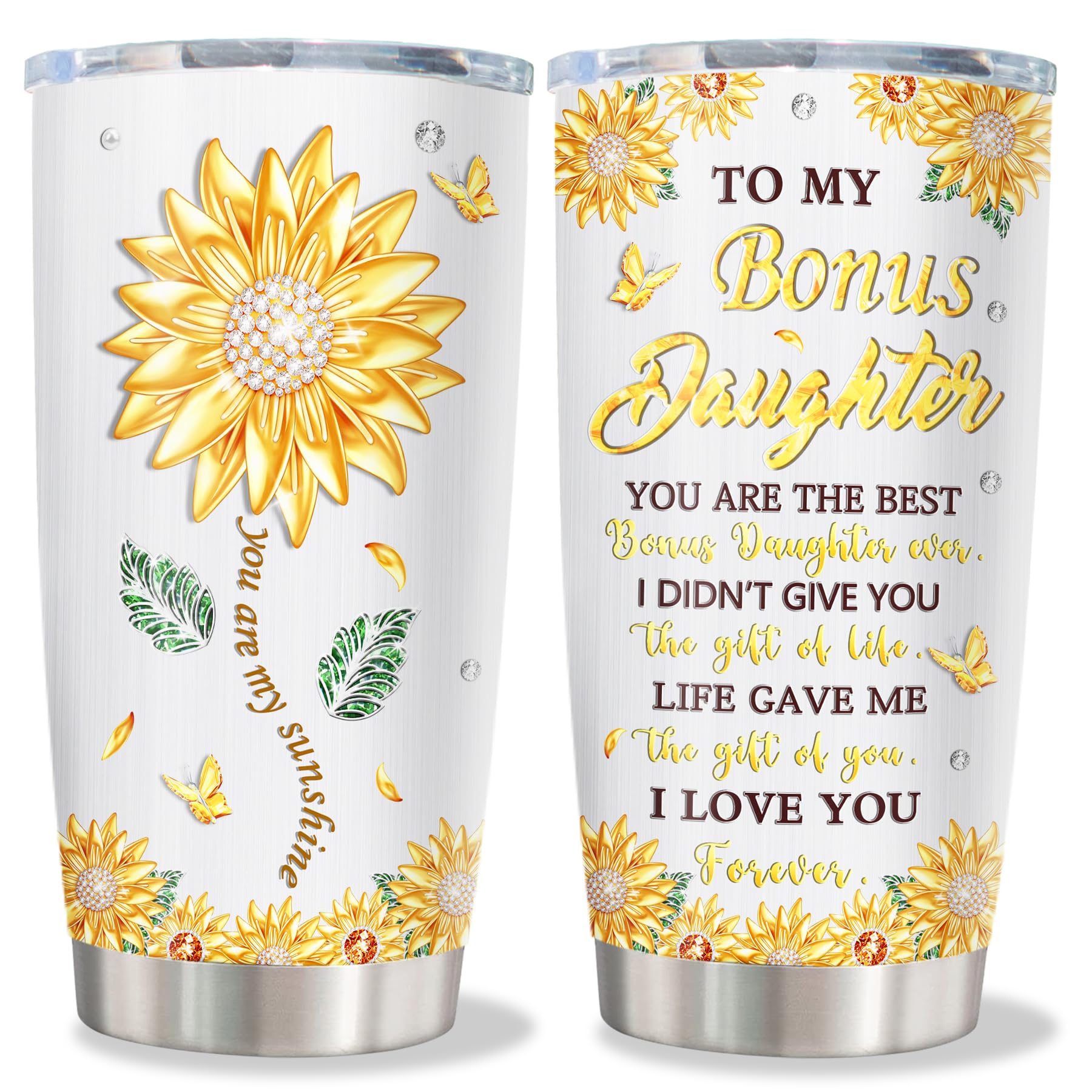 Fusui Bonus Daughter Gifts Cup, Gifts for Bonus Daughter, Bonus Daughter Gifts from Bonus Mom, Stepdaughter Gifts from Stepmom Stepdad, Best Bonus Daughter Birthday Gift Stainless Steel Tumbler 20oz