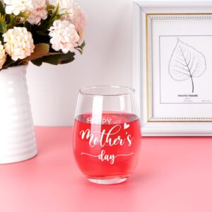 Modwnfy Mothers Day Gifts, Funny Happy Mother’s Day Stemless Wine Glass, Gifts for Mom from Daughter Son Husband, Mothers Day Gifts for Mom Mother Mommy Mother in law Stepmom Grandma, 17 Oz Mom Gifts