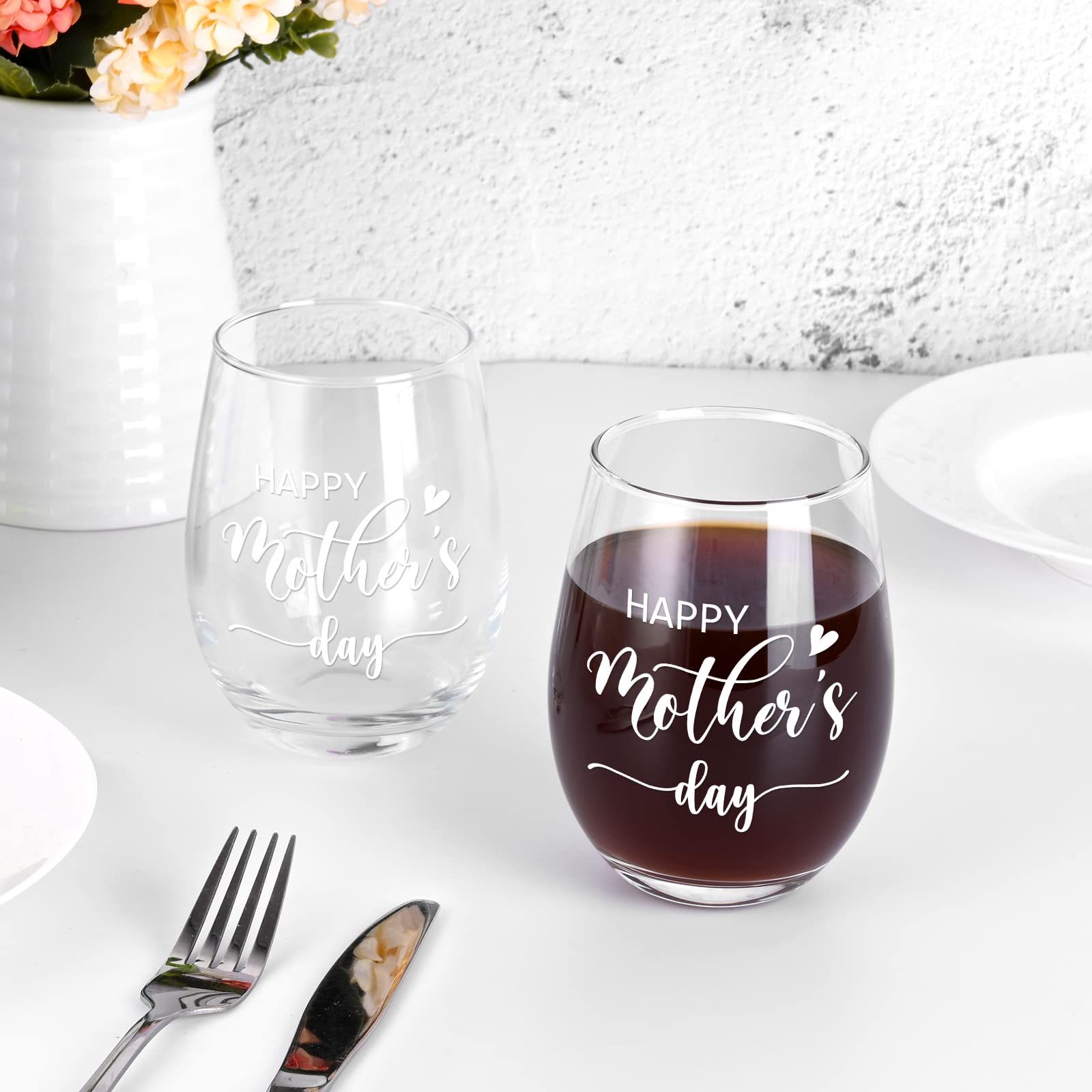 Modwnfy Mothers Day Gifts, Funny Happy Mother’s Day Stemless Wine Glass, Gifts for Mom from Daughter Son Husband, Mothers Day Gifts for Mom Mother Mommy Mother in law Stepmom Grandma, 17 Oz Mom Gifts