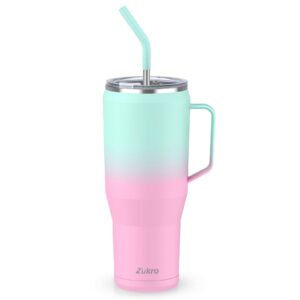 zukro 50 oz mug tumbler with handle and straw, vacuum insulated stainless steel large travel water cup with lid,fit in cup holder,no sweat,keep drinks cold up to 30 hours, dishwasher safe