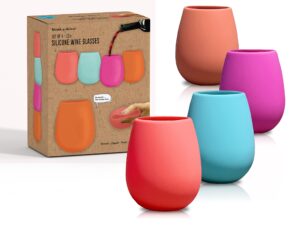 sili wraps unbreakable silicone wine glasses | reusable drinkware for parties, camping, beaches, and boats | 100% silicone | set of 4 | bpa-free, dishwasher safe | juicy fruit collection