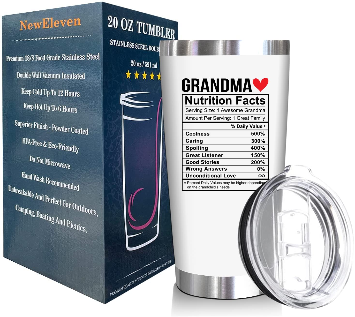 NewEleven Gifts For Grandma - Grandma Gifts From Granddaughter, Grandson - Unique Birthday Present Ideas For Grandma, Nana, Gigi, Mimi, Grammy From Grandchildren, Grandchild - 20 Oz Tumbler