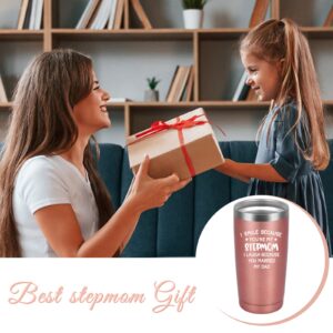 Lifecapido Stepmom Gift, Stepmom 20oz Tumbler with Lid and Straw, I Smile Because You Are My Stepmom Stainless Steel Travel Tumbler, Mother’s Day Gift Birthday Gift for Stepmom Bonus Mom, Rose Gold