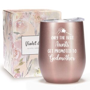 Only The Best Aunts Get Promoted to Godmother 12oz Wine Glass Tumbler Godmother Proposal Gifts