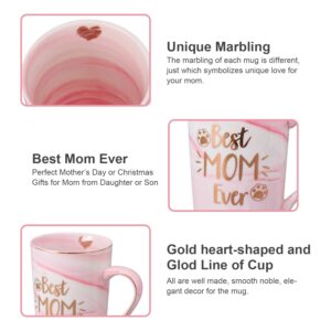 Best Mom Ever Coffee Mug, Gifts for Mom - Best Mother's Day Birthday Gift Set, Novelty Ceramic Cup Gifts Set with Rose Flower Shampoo Bar from Daughter Son for Mother Christmas Moms Family Day