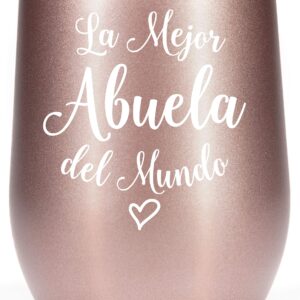 Violet and Gale Abuela Gifts for Women 12oz Wine Glass Tumbler Abuelita Spanish Grandma Birthday Gift from Granddaughter Rose Gold Coffee Mug