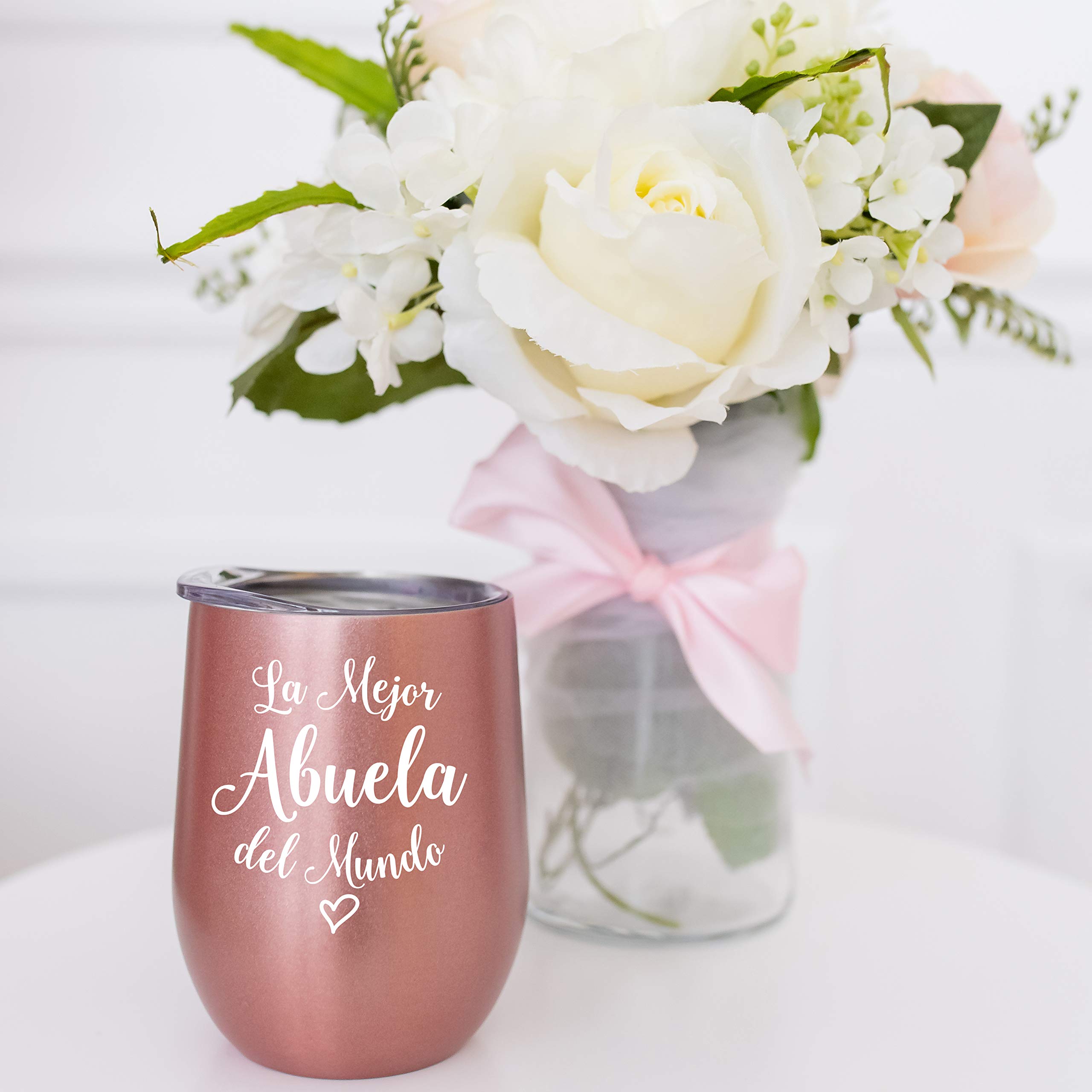 Violet and Gale Abuela Gifts for Women 12oz Wine Glass Tumbler Abuelita Spanish Grandma Birthday Gift from Granddaughter Rose Gold Coffee Mug