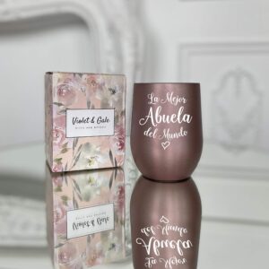 Violet and Gale Abuela Gifts for Women 12oz Wine Glass Tumbler Abuelita Spanish Grandma Birthday Gift from Granddaughter Rose Gold Coffee Mug