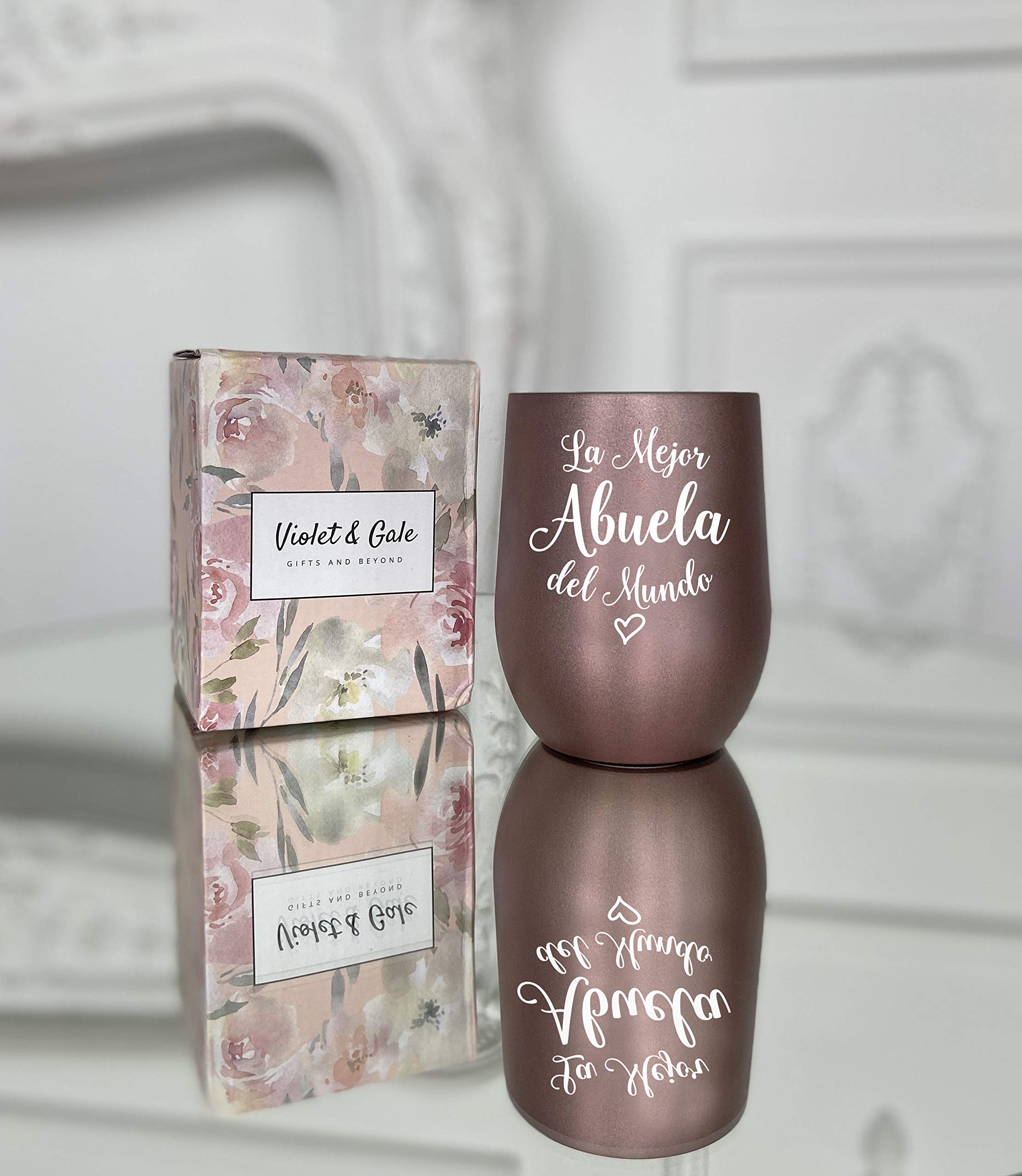 Violet and Gale Abuela Gifts for Women 12oz Wine Glass Tumbler Abuelita Spanish Grandma Birthday Gift from Granddaughter Rose Gold Coffee Mug