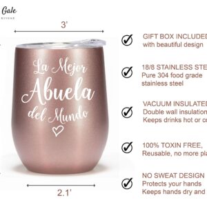 Violet and Gale Abuela Gifts for Women 12oz Wine Glass Tumbler Abuelita Spanish Grandma Birthday Gift from Granddaughter Rose Gold Coffee Mug