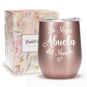 Violet and Gale Abuela Gifts for Women 12oz Wine Glass Tumbler Abuelita Spanish Grandma Birthday Gift from Granddaughter Rose Gold Coffee Mug