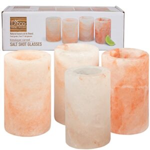 d'eco himalayan salt shot glasses (4 pack) - hand-carved 3" all-natural pink salt tequila shooters - add light salt flavor to any drink without the mess - holiday party exchange & christmas gift idea