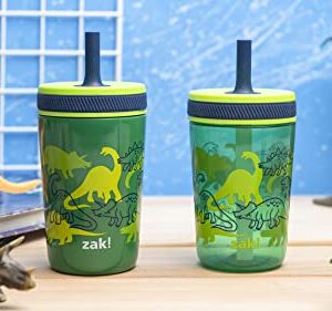 Zak Designs Dino Camo Kelso Tumbler 3pc Set, Leak-Proof Screw-On Lid with Straw, Bundle for Kids Includes Plastic and Stainless Steel Cups with Additional Sipper, 15 fluid ounces