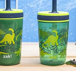 Zak Designs Dino Camo Kelso Tumbler 3pc Set, Leak-Proof Screw-On Lid with Straw, Bundle for Kids Includes Plastic and Stainless Steel Cups with Additional Sipper, 15 fluid ounces