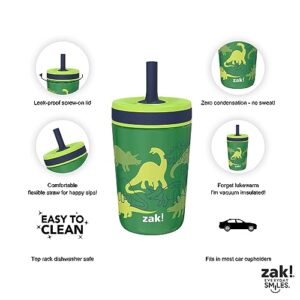 Zak Designs Dino Camo Kelso Tumbler 3pc Set, Leak-Proof Screw-On Lid with Straw, Bundle for Kids Includes Plastic and Stainless Steel Cups with Additional Sipper, 15 fluid ounces