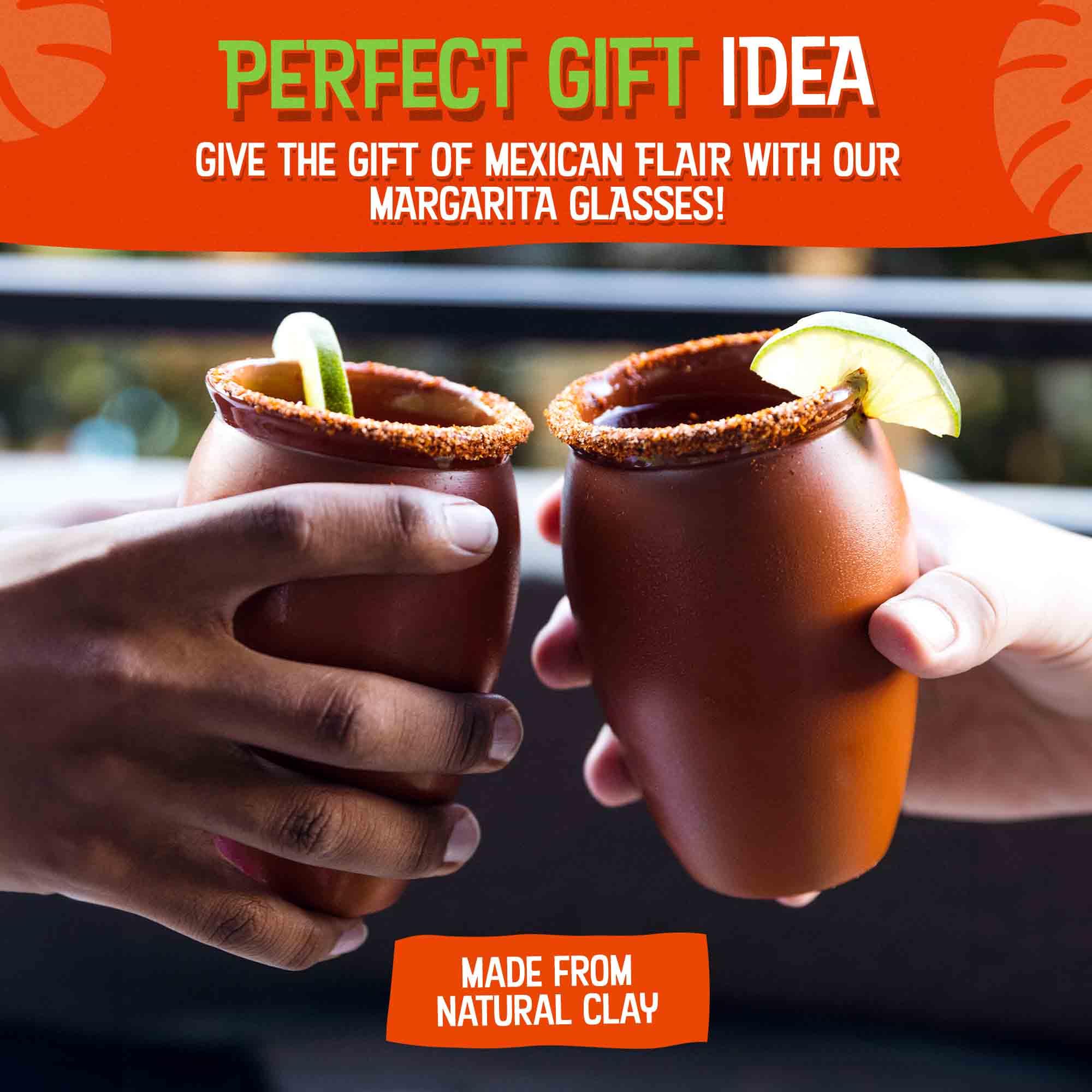 CANTAREY - 12oz Clay Cups for Tequila, Margaritas, Mojitos and More, Cantaritos de Barro Mexicanos, Natural Clay Margarita Glasses, Taco Tuesday Tazas de Barro, Set of 2