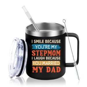 Lifecapido Stepmom Gifts - I Smile Because You are My Stepmom 12oz Stainless Steel Insulated Coffee Mug, Funny Mother's Day Birthday Christmas Gift for Stepmom Bonus Mom Stepmother, Rose Gold
